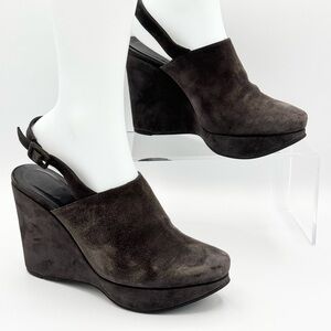 Robert Clergerie Gray Suede Wedge Mules with Platform